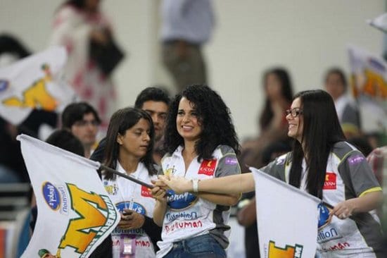 Salman Khan, Sohail Khan, Nargis Fakhri, Chitrangada Singh, Kangana Ranaut, Sunil Shetty at CCL3 Match in Dubai