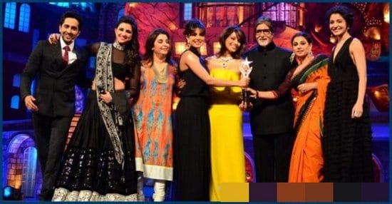 Vidya Balan, Anushka Sharma, Priyanka Chopra, Bipasha Basu & Farah Khan with Amitabh Bachchan at the Stardust Awards