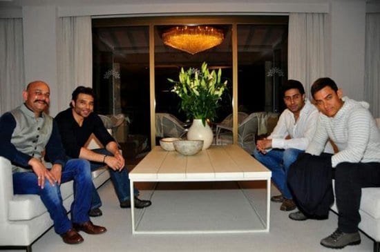 Abhishek Bachchan, Aamir Khan and Uday Chopra at the Dhoom 3 Press Conference in Switzerland