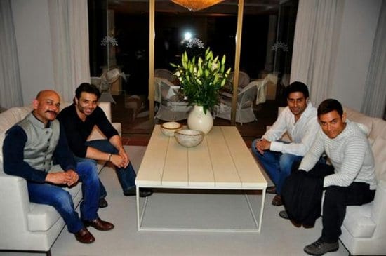 Abhishek Bachchan, Aamir Khan and Uday Chopra at the Dhoom 3 Press Conference in Switzerland