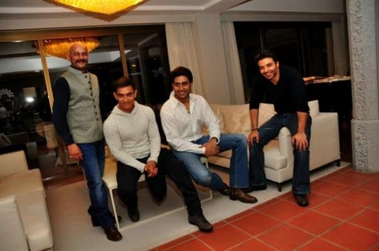 Abhishek Bachchan, Aamir Khan and Uday Chopra at the Dhoom 3 Press Conference in Switzerland