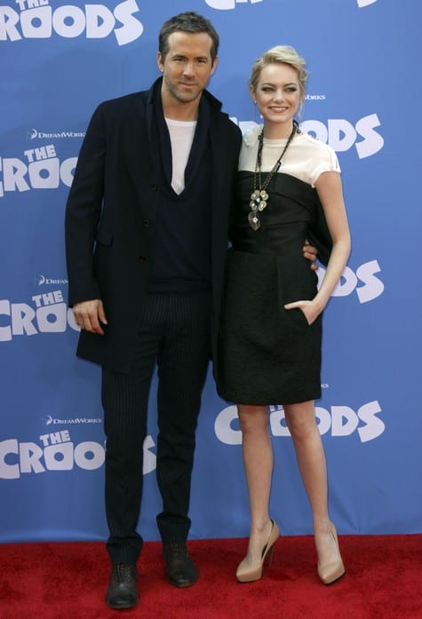 Ryan Reynolds, Blake Lively and Emma Stone at The Croods Premiere