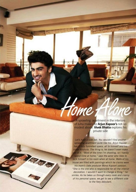 Arjun Kapoor and his Home in Filmfare Magazine