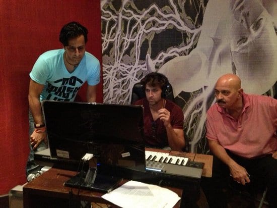 Hrithik Roshan and Rakesh Roshan in the Studio with Salim for Krrish 3