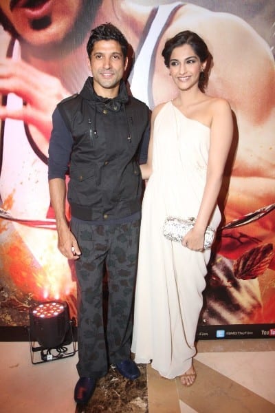 Sonam Kapoor, Farhan Akhtar, Honey Irani and Adhuna Akhtar at the Success Party of Bhaag Milkha Bhaag