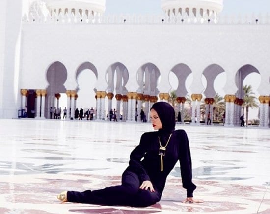 Rihanna at the Sheikh Zayed Grand Mosque in Abu Dhabi