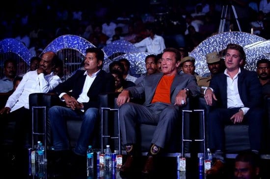 Vikram, Shankar, AR Rahman, Arnold Schwarzenegger and Rajnikanth at the I Music Launch