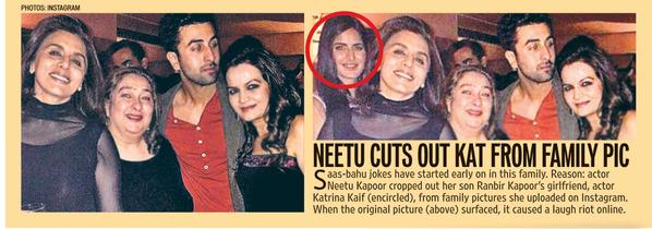 Katrina Kaif on Neetu Kapoor Cutting her out of a Picture she posted on Instagram