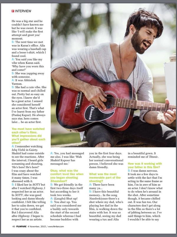 Shahid Kapoor and Alia Bhatt on Filmfare Magazine