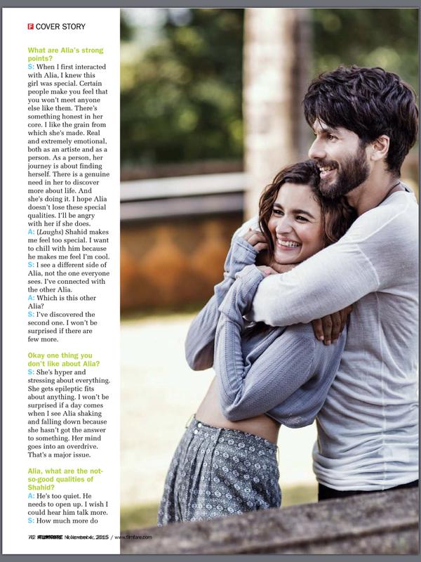 Shahid Kapoor and Alia Bhatt on Filmfare Magazine