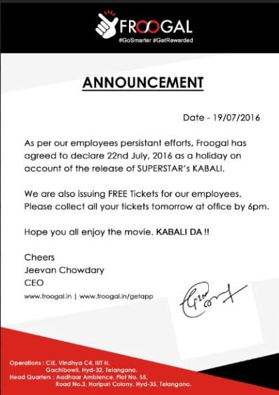 Rajinikanth Makes Kabali Release a Holiday for his Fans