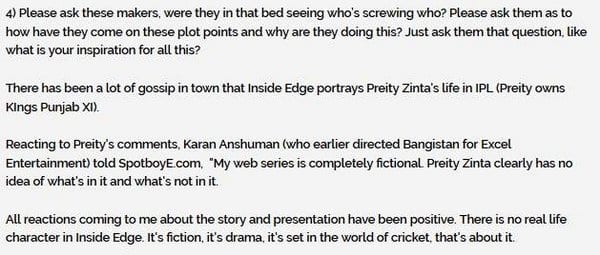 Preity Zinta denies that Richa Chadha's character in Inside Edge is based on her