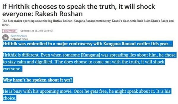 Kangana Ranaut openly speaking about the Hrithik-Kangana drama