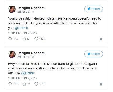 Kangana Ranaut's sister Rangoli slams Hrithik Roshan on Twitter